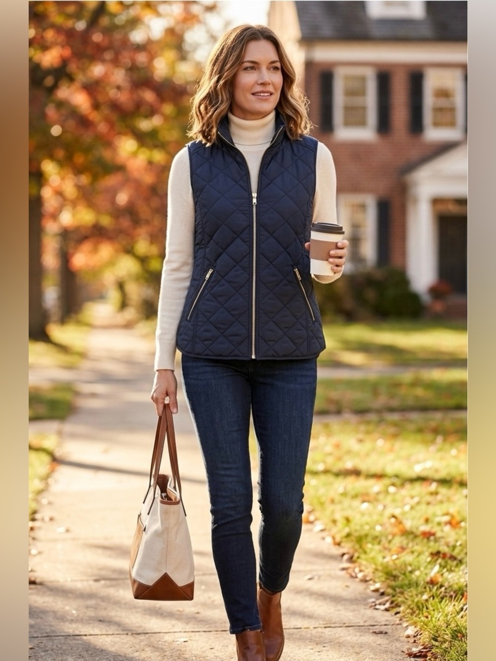 Crown & Ivy Quilted Vest Navy Size Medium Polyester